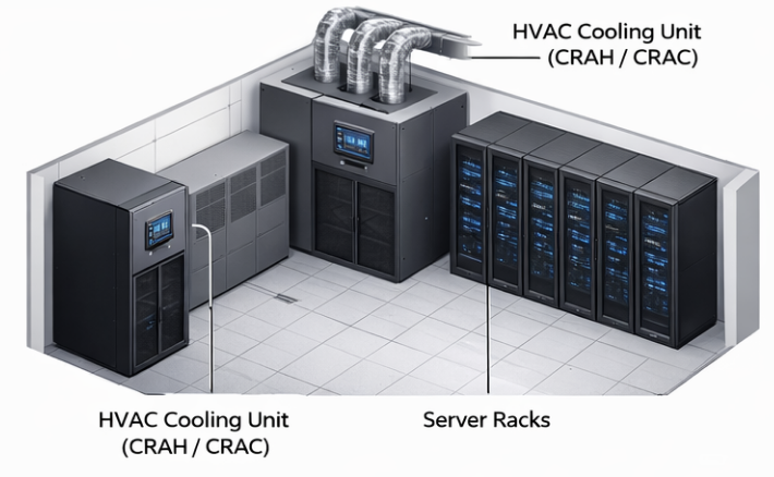 Data center cooling image including HVAC (CRAH/CRAC) by Macronet Services