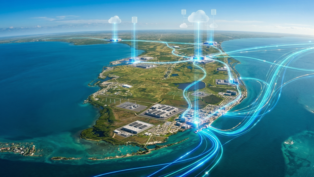 Florida data center colocation hubs with fiber optic connectivity, cloud interconnection, and coastal network infrastructure supporting enterprise hybrid cloud deployments