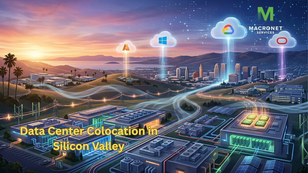 Silicon Valley data center colocation facilities with fiber networks, cloud connectivity to AWS, Azure, Google Cloud, and Oracle, and high-density infrastructure supporting AI and hybrid cloud workloads.